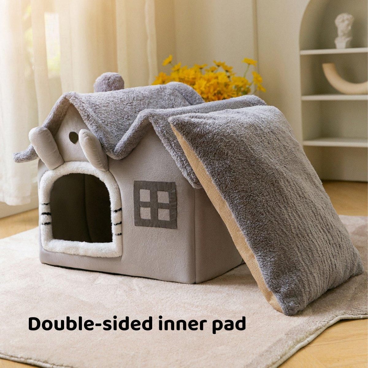 Removable Washable Pet House for Cats & Dogs - Grey-M, All-Season Comfort