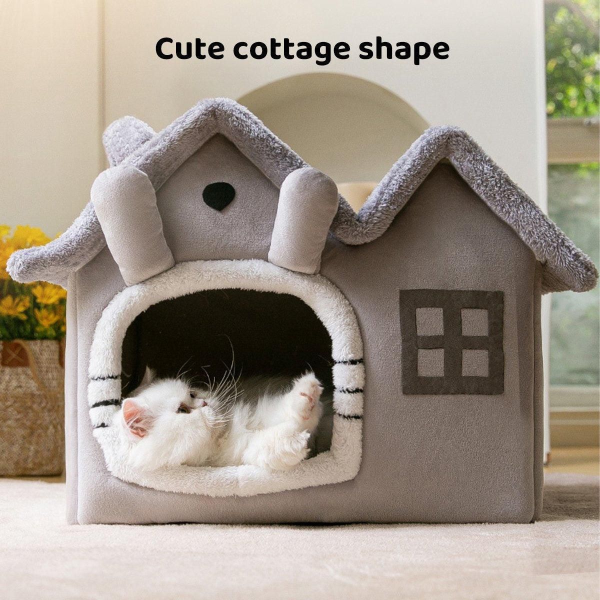 Removable Washable Pet House for Cats & Dogs - Grey-M, All-Season Comfort