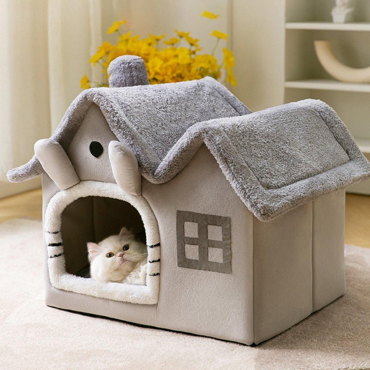 Removable Washable Pet House for Cats & Dogs - Grey-M, All-Season Comfort