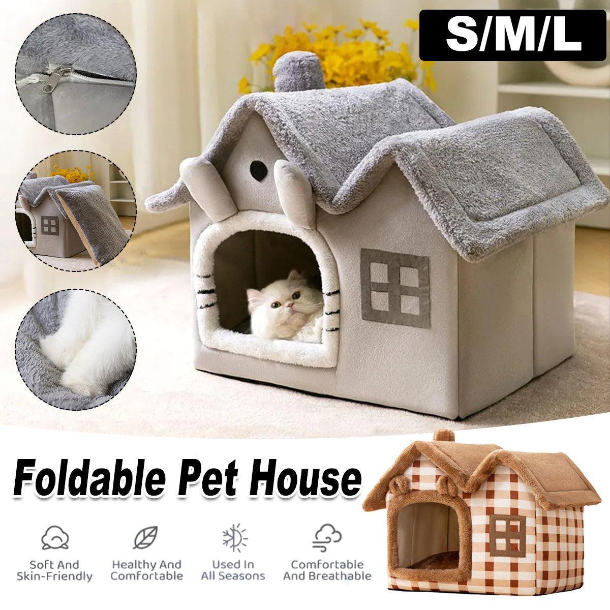 Removable Washable Pet House for Cats & Dogs - Grey, Size S, All-Season Comfort