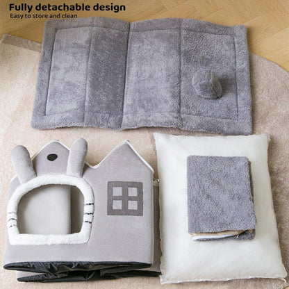 Removable Washable Pet House for Cats & Dogs - Grey, Size S, All-Season Comfort