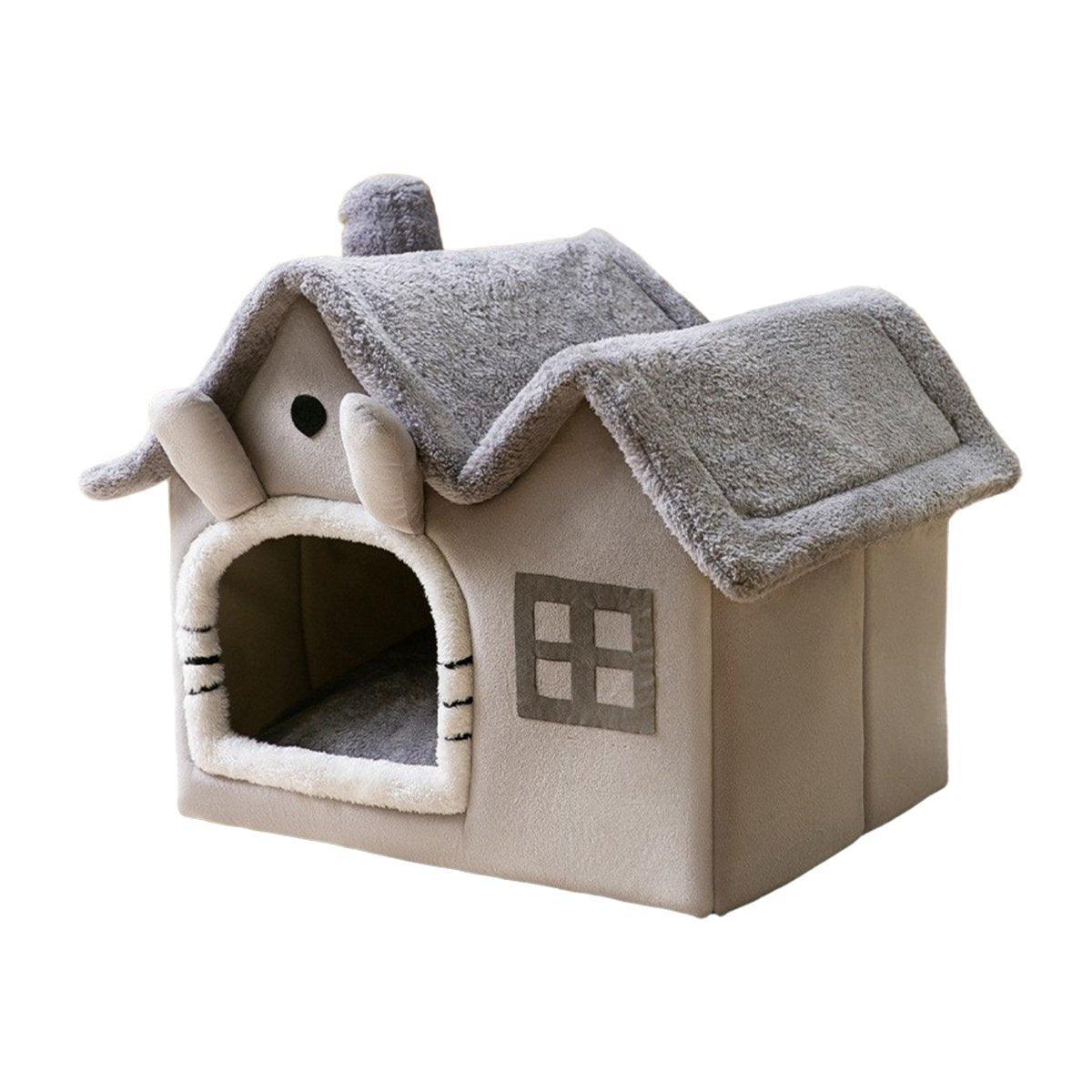 Removable Washable Pet House for Cats & Dogs - Grey, Size S, All-Season Comfort