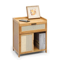 Premium Bamboo Bedside Cabinet Nightstand with Drawer and Rattan Doors 50cm