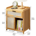 Premium Bamboo Bedside Cabinet Nightstand with Drawer and Rattan Doors 50cm