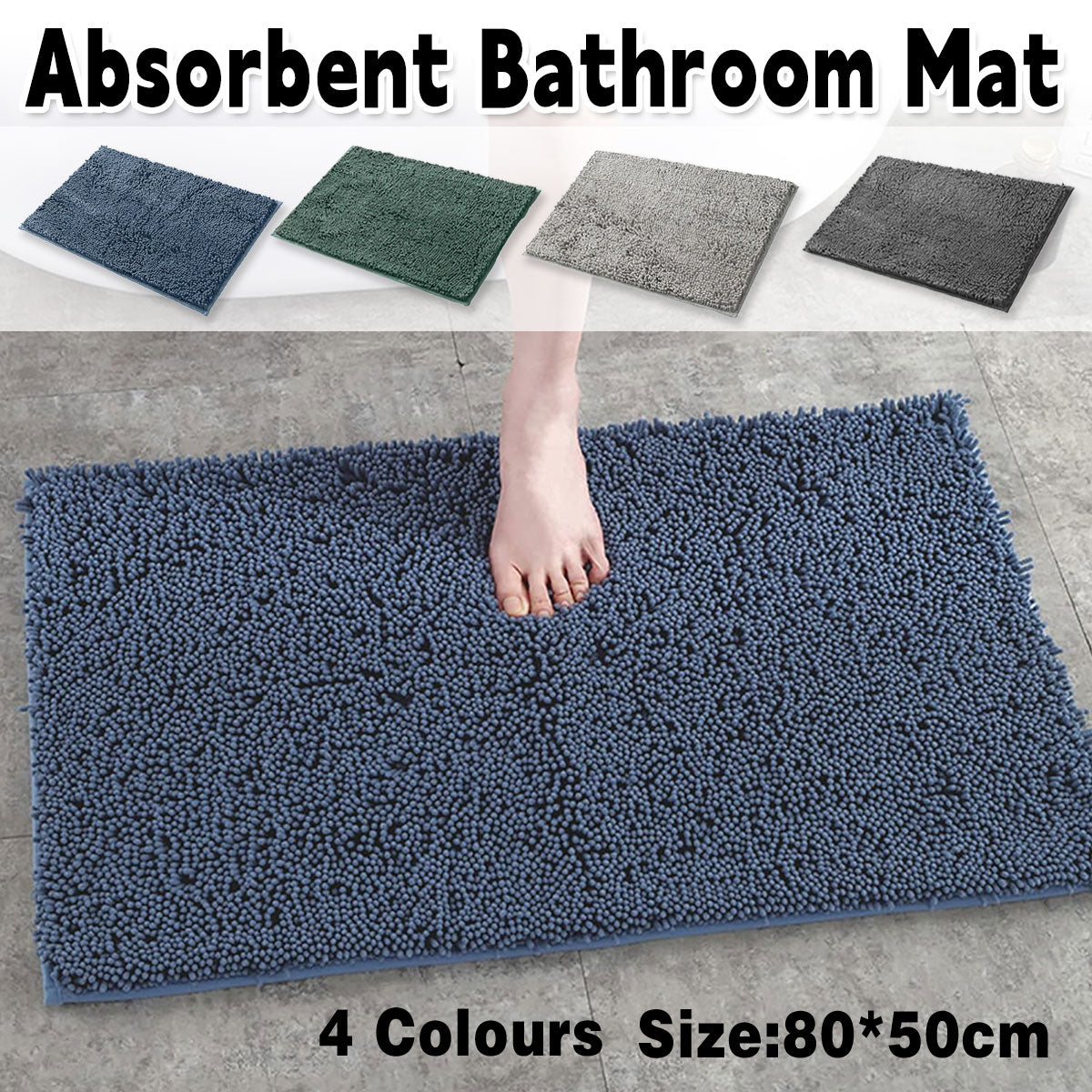 Premium Absorbent Chenille Bathroom Mat – Dark Grey 50 x 80cm