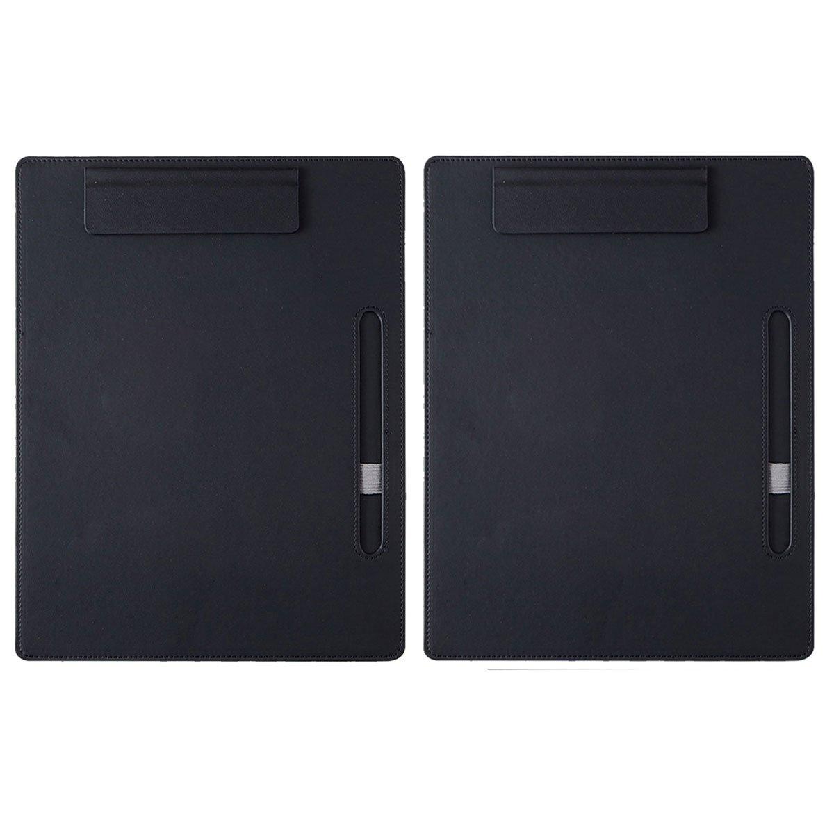Premium Leather Clipboard File Holder - Black, 2pcs
