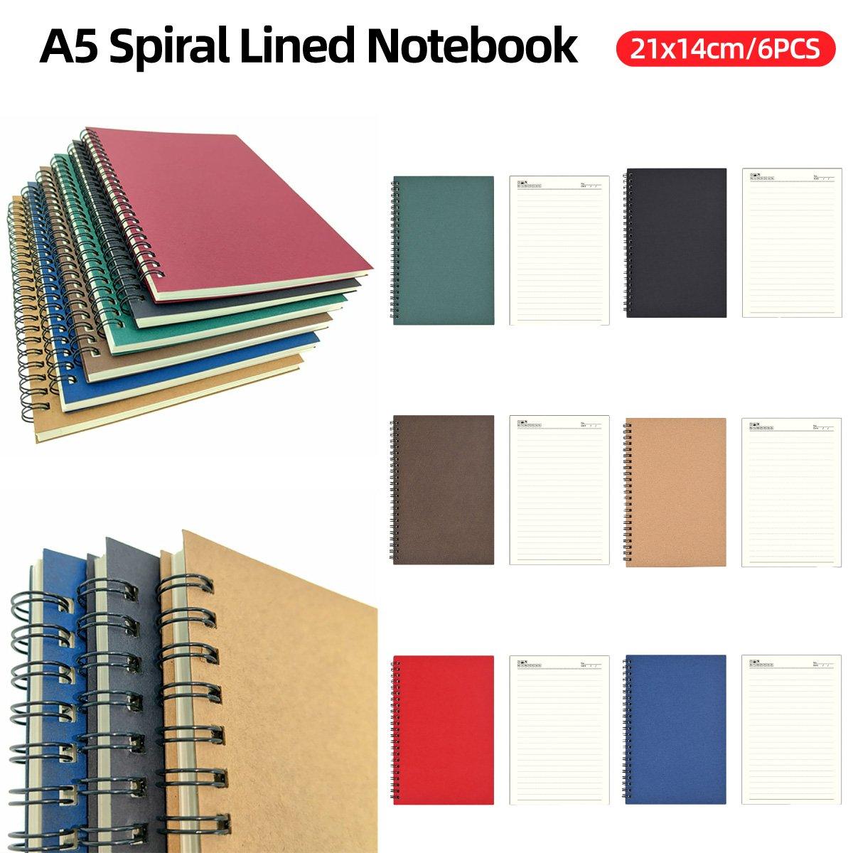 Premium A5 Spiral Lined Notebook Set – Assorted Colours 6 Pack