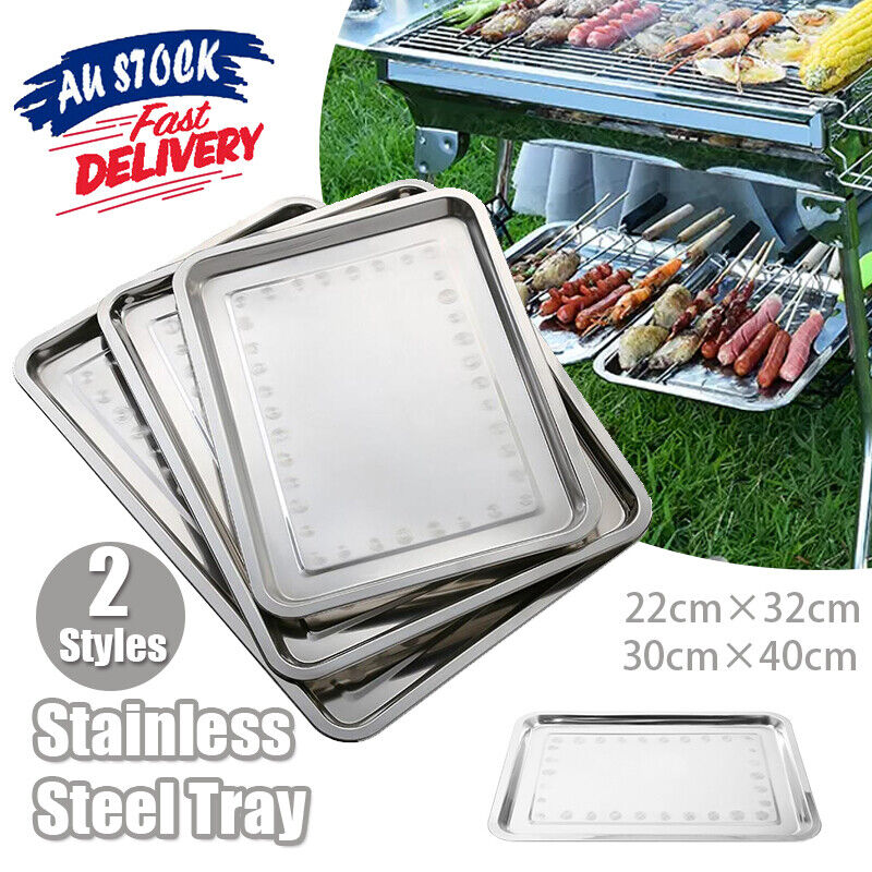 Premium Stainless Steel Oblong Serving Trays – 22 x 32cm, 2 Pack