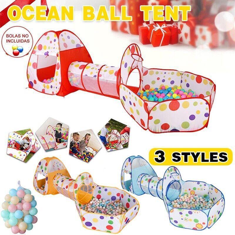 Red 3-in-1 Play Tent Set with Tunnel and Ball Pit for Kids