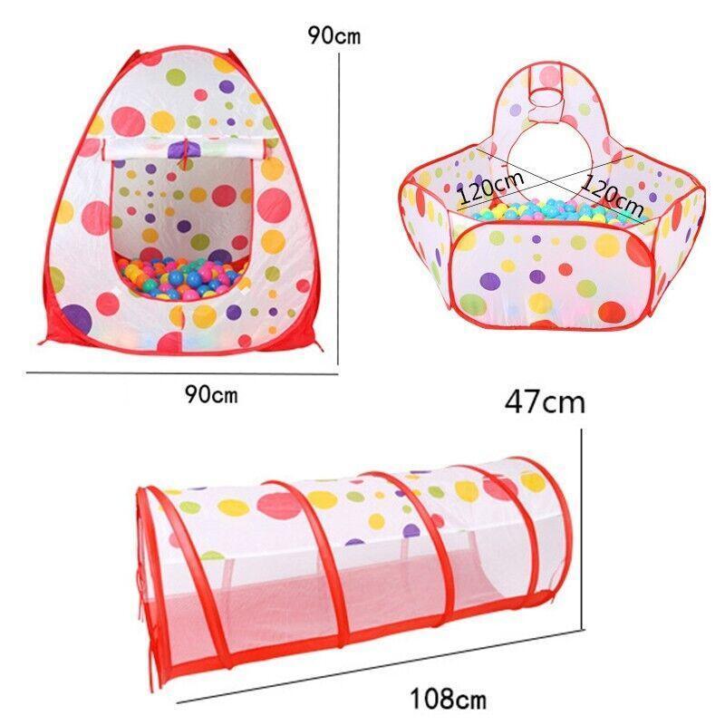 Red 3-in-1 Play Tent Set with Tunnel and Ball Pit for Kids