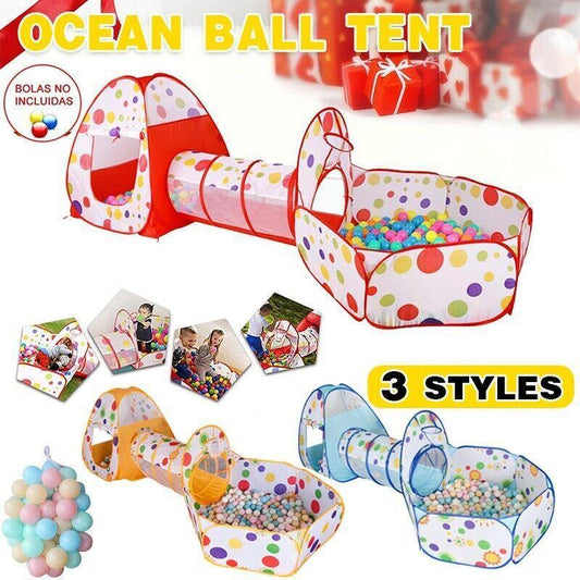 Yellow 3-in-1 Play Tent Set with Tunnel and Ball Pit for Kids