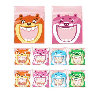 500 Pack Self Adhesive Cookie Packaging Bags Vibrant Designs OPP Material - Big Mouth Cartoon 14*14*3cm