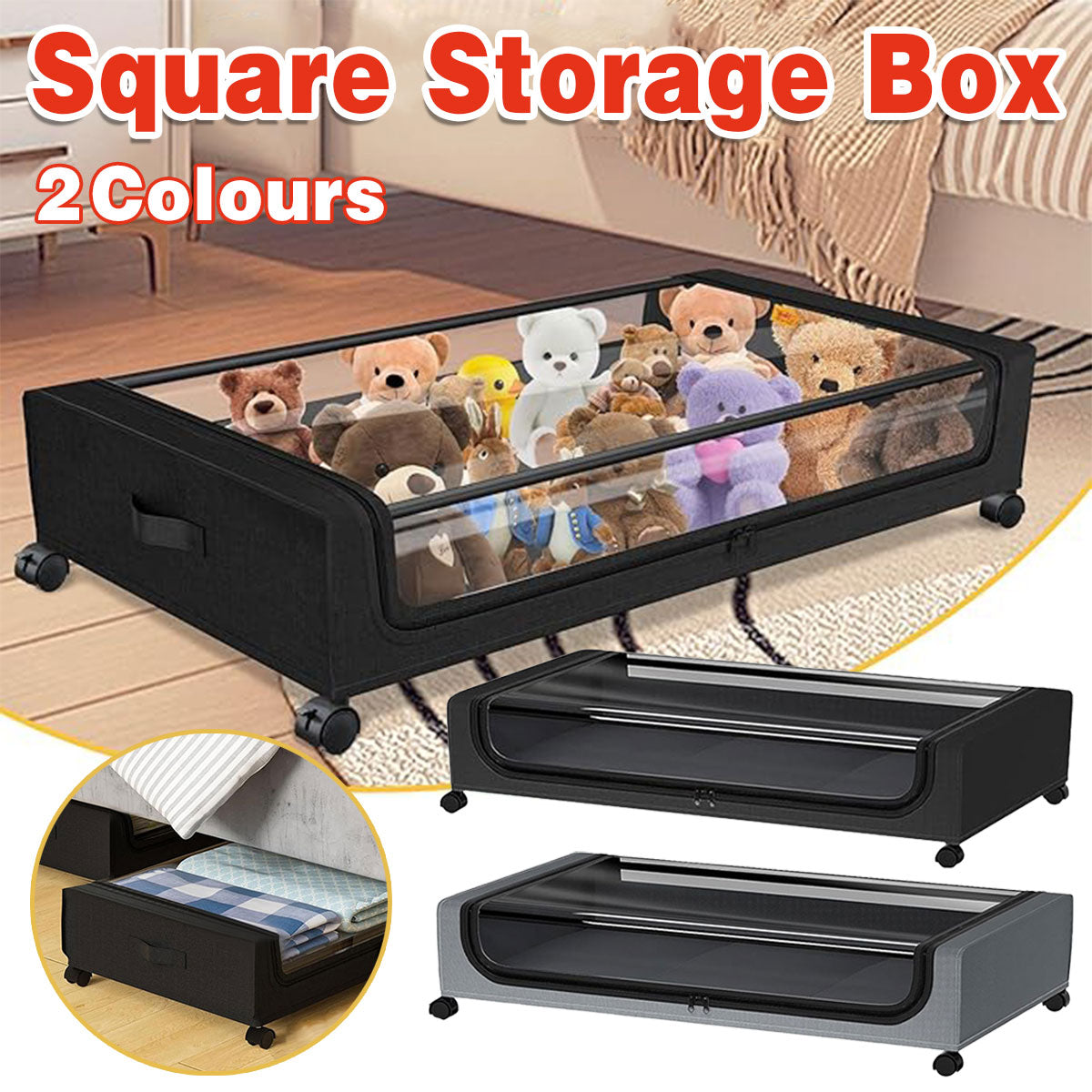 Premium Under Bed Storage Box – Black with Wheels