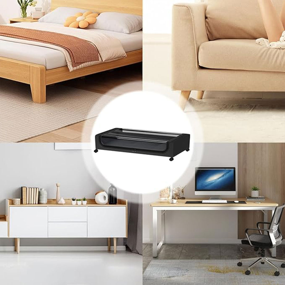Premium Under Bed Storage Box – Black with Wheels