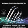 100pcs Stainless Steel Cable Ties - Marine Grade SS304 Zip Strap 100-800mm - SuperSaverAU - view 1