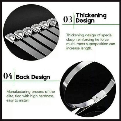 100pcs Stainless Steel Cable Ties - Marine Grade SS304 Zip Strap 100-800mm