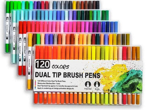 Watercolor Brush Pen Set - 12/24/36/48/72/120 Colours, Dual Tip, Non-Toxic - SuperSaverAU - view 2