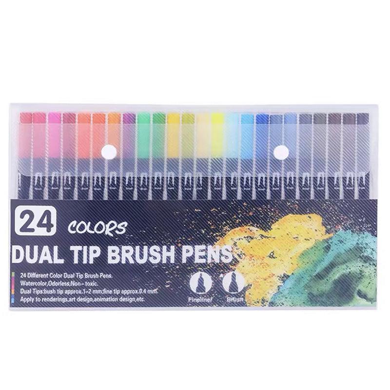 Watercolor Brush Pen Set - 12/24/36/48/72/120 Colours, Dual Tip, Non-Toxic