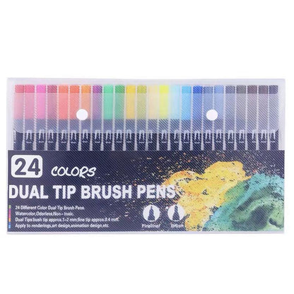Watercolor Brush Pen Set - 12/24/36/48/72/120 Colours, Dual Tip, Non-Toxic