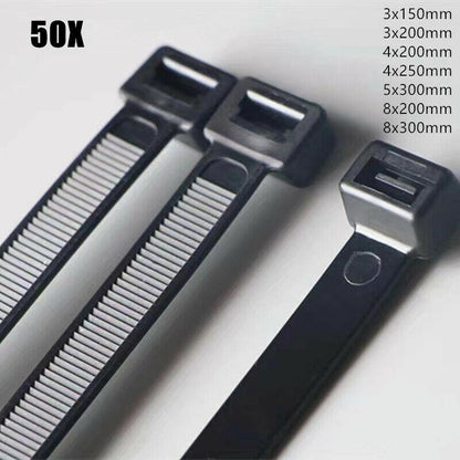 50 Pack UV Stabilised Nylon Cable Ties - 10x1200mm Black