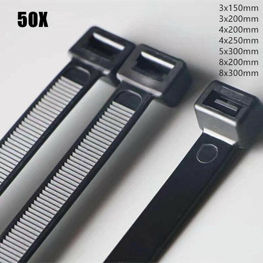 50 Pack UV Stabilised Nylon Cable Ties - 10x1200mm Black