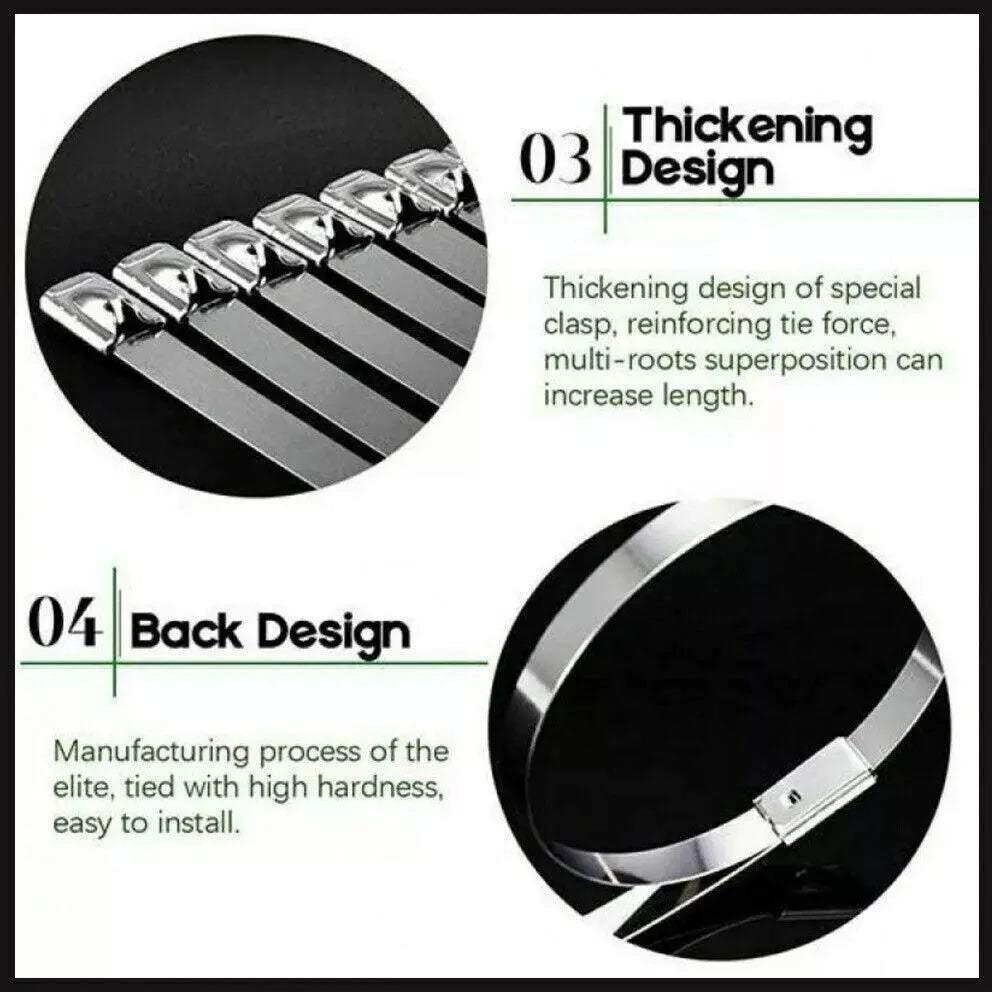 100pcs Stainless Steel Cable Ties - Marine Grade SS304 Zip Strap 100-800mm