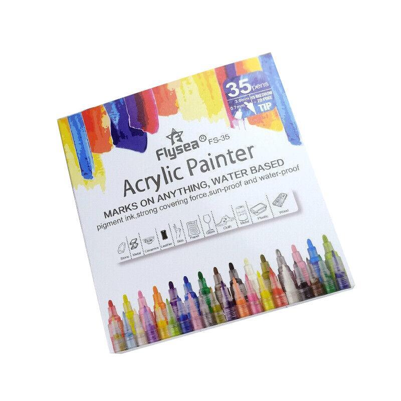 Flysea Acrylic Paint Markers – 12 Colour Set with Fine 0.7mm Tips