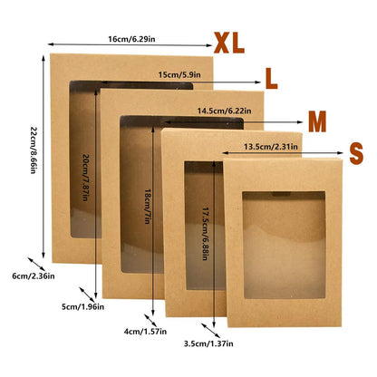 50PCS Kraft Paper Gift Boxes with PVC Window for Bakery & Gifts - White/Black/Brown