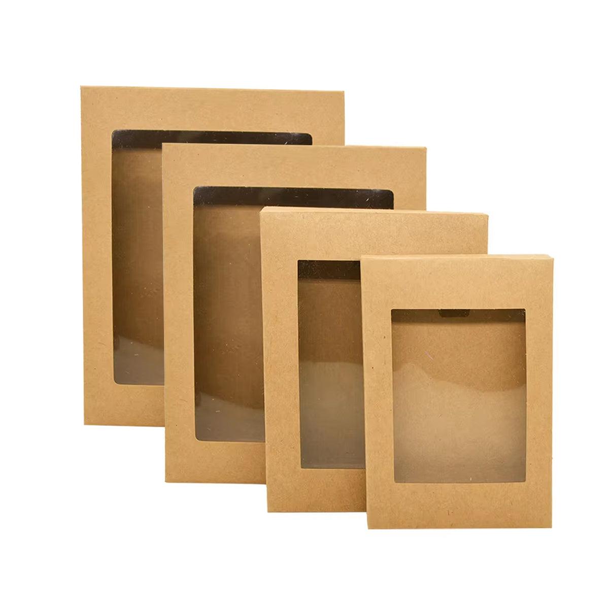 50PCS Kraft Paper Gift Boxes with PVC Display Window for Bakery & Gifts - Small (S)