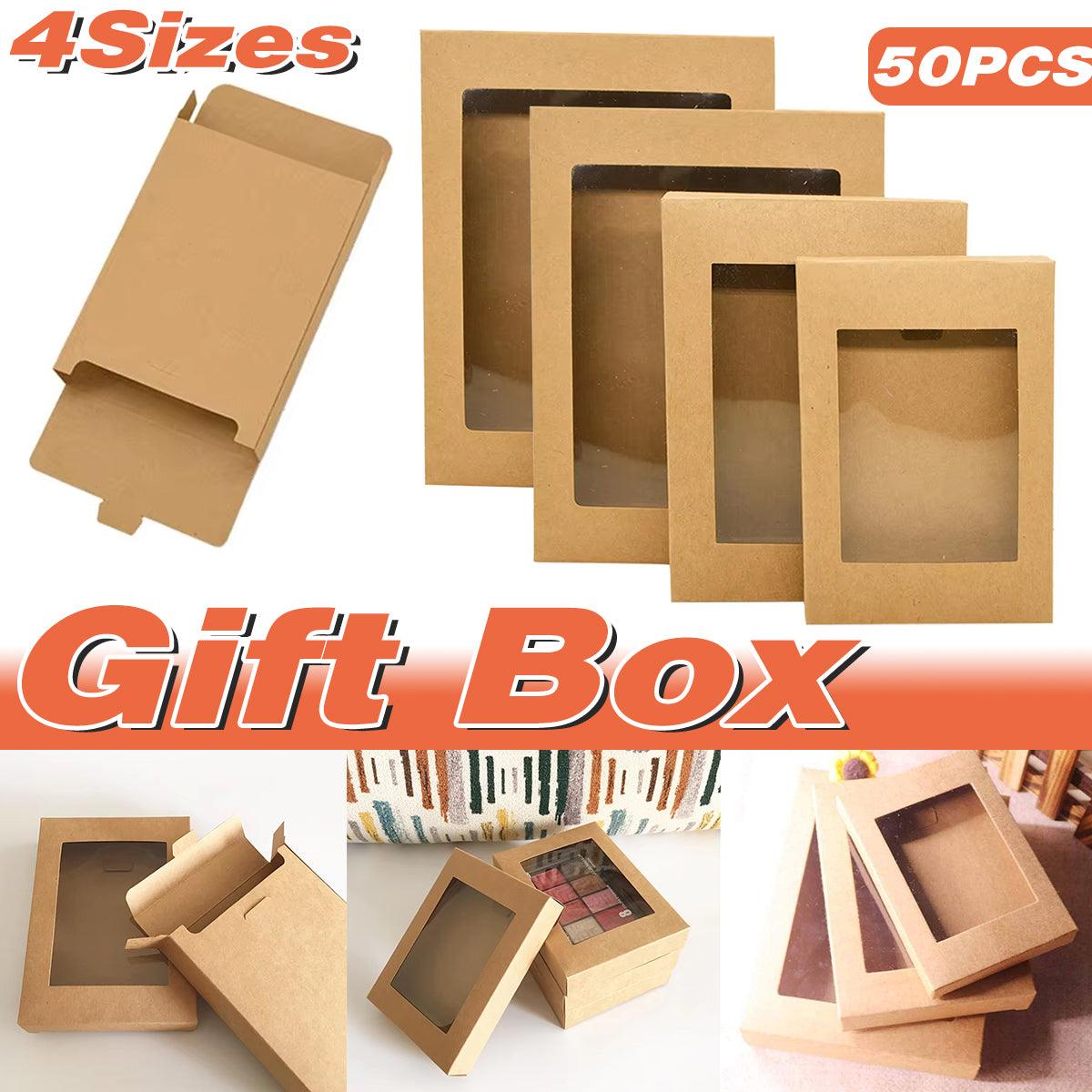 Premium 50 Pack Kraft Paper Gift Boxes with PVC Window Extra Large