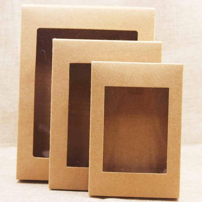 Premium 50-Pack Kraft Paper Gift Boxes XL with PVC Window for Bakery & Gifts - White/Black