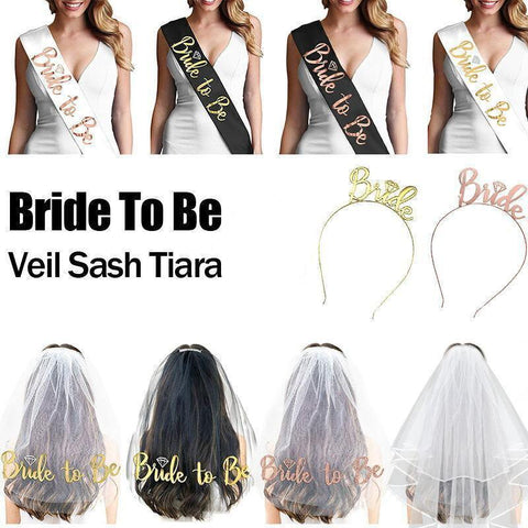 Premium Bride to Be Hen Party Accessories Set Veil Sash and Tiara Package 4