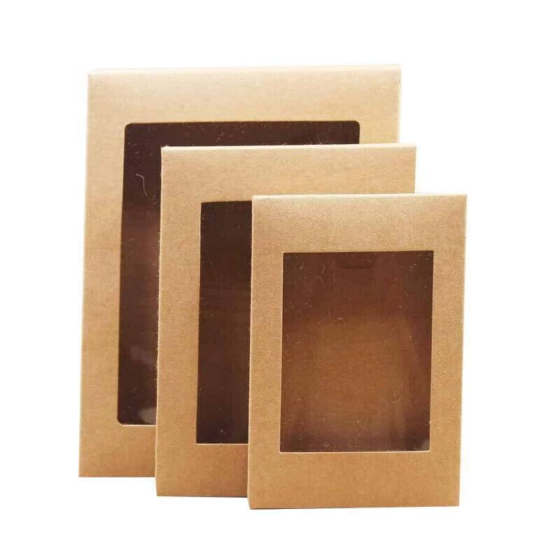 Premium 10 Pack Kraft Paper Boxes with Window 20x15x5cm Catering Trays