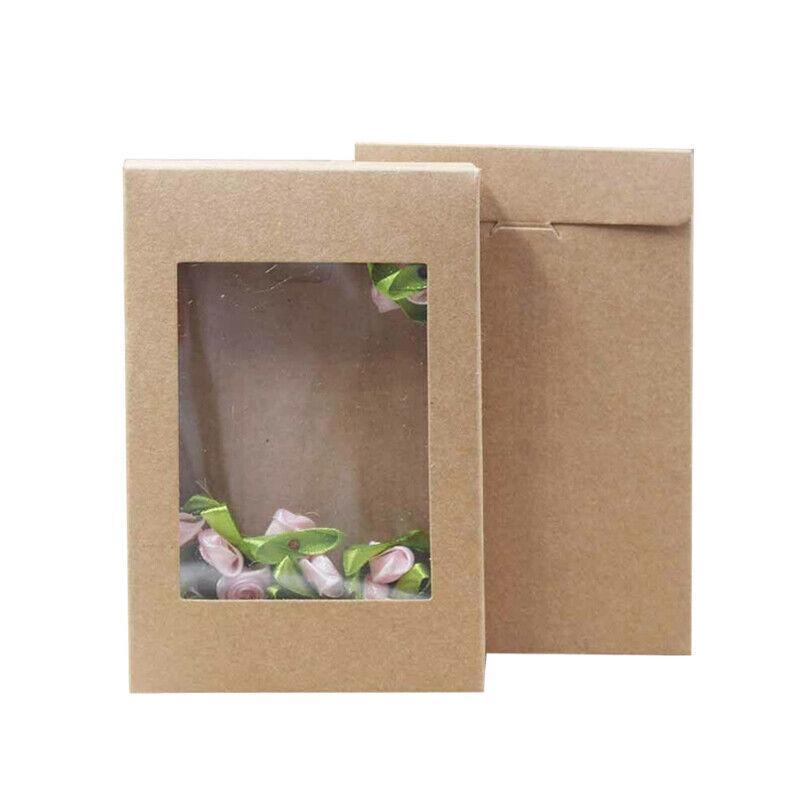 Premium 10 Pack Kraft Paper Boxes with Window 20x15x5cm Catering Trays