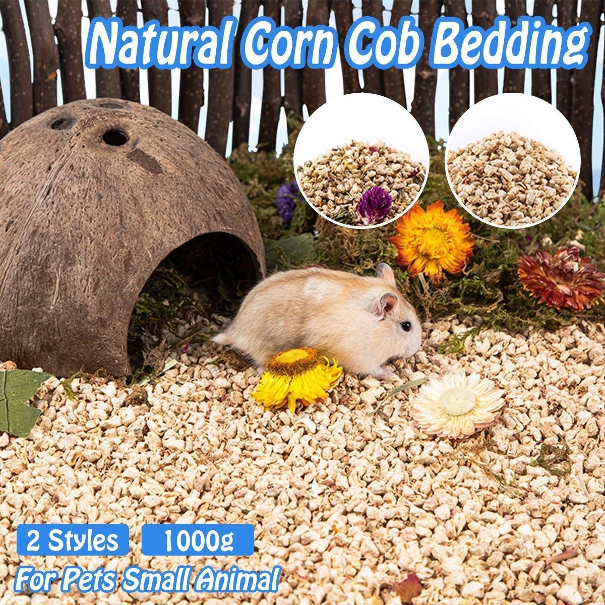 Premium Corncob Small Pet Bedding with Flowers & Plants - 1000g
