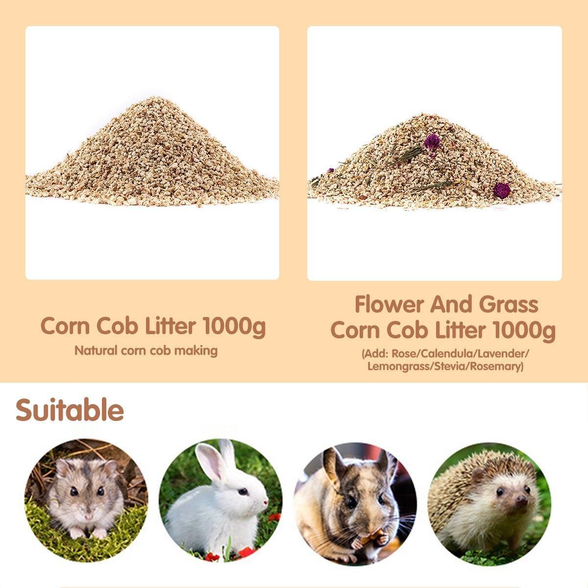 Premium Corncob Small Pet Bedding with Flowers & Plants - 1000g