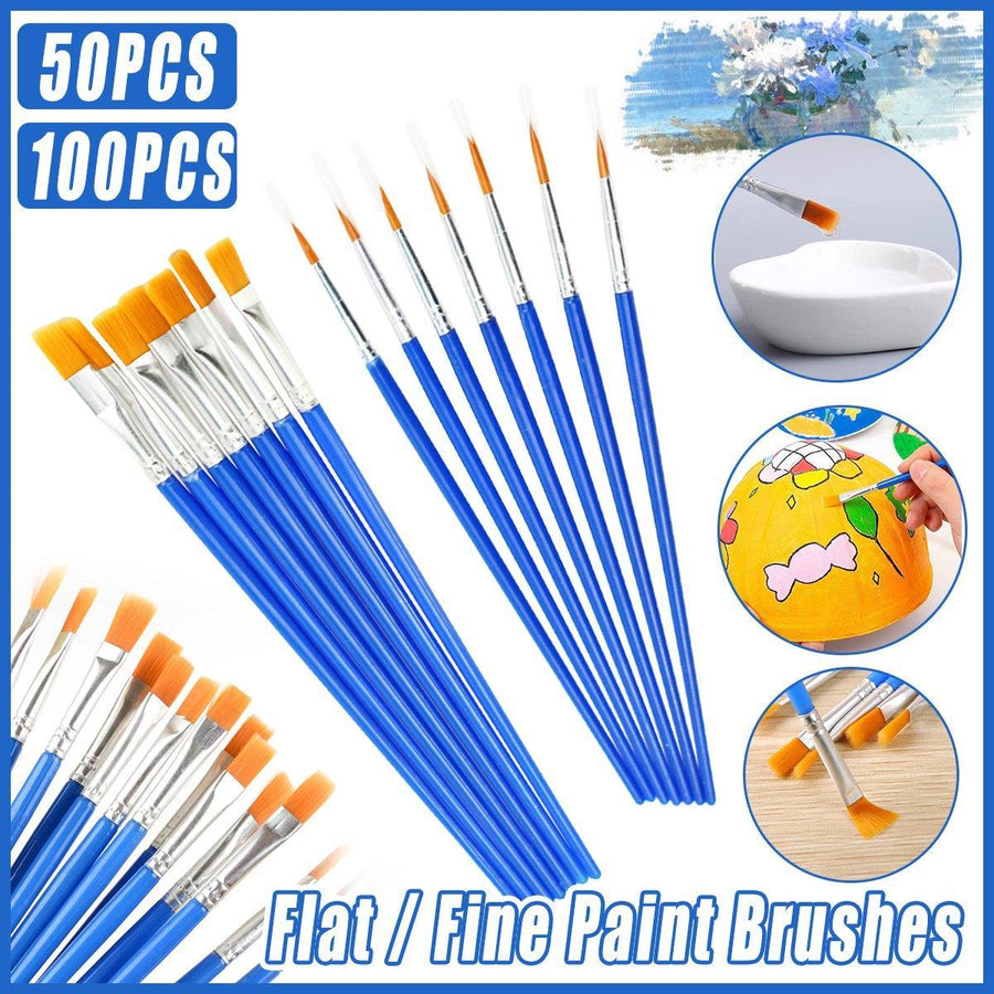 Premium Plastic Flat Tip Paint Brushes – Mixed 100 Pack