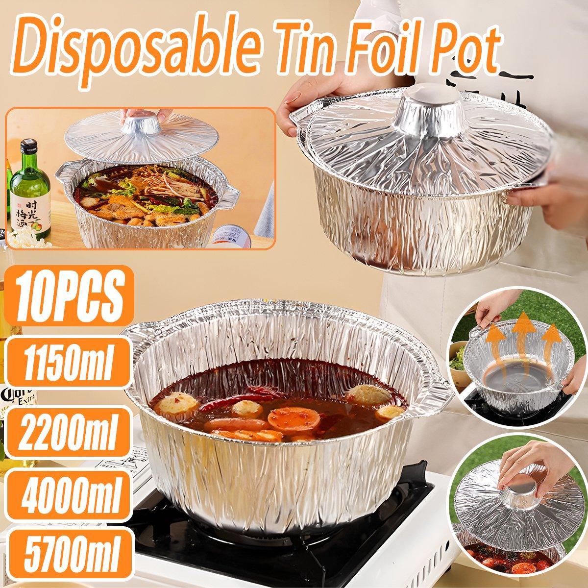 10PCS Heavy-Duty Aluminum Foil Pots - Perfect for Hotpot and Camping - 4000ml
