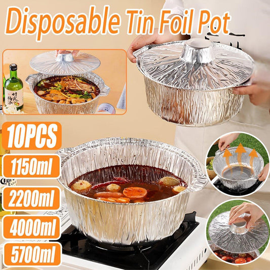 10PCS Heavy-Duty Aluminum Foil Pots - Perfect for Hotpot and Camping - 4000ml