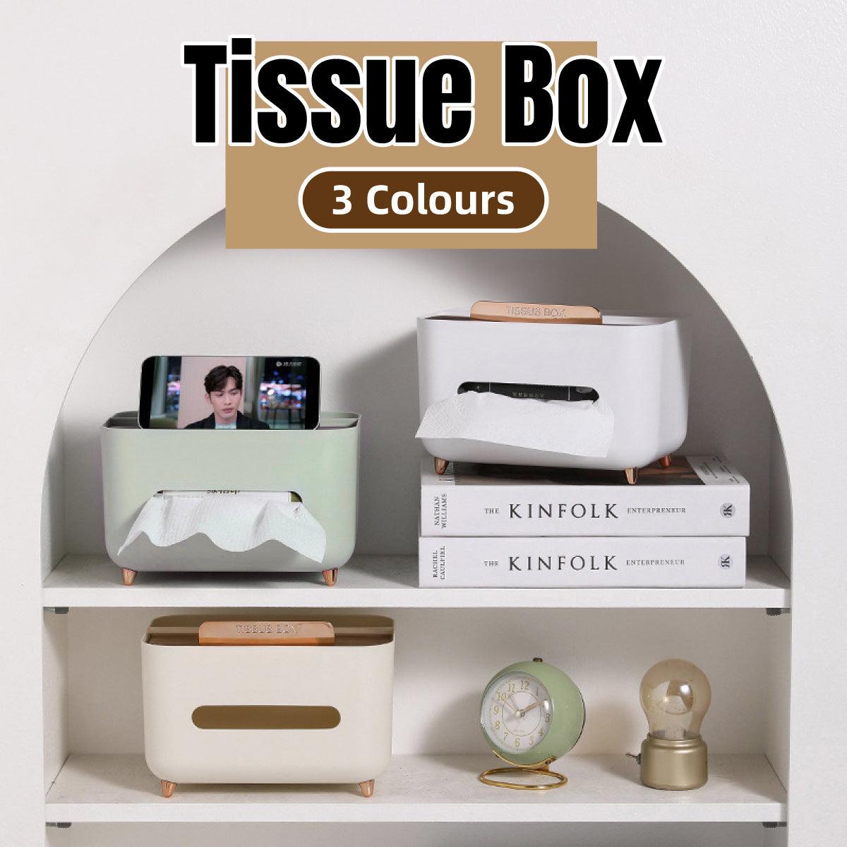 Premium Multi-Function Tissue Box Dispenser – White with Storage