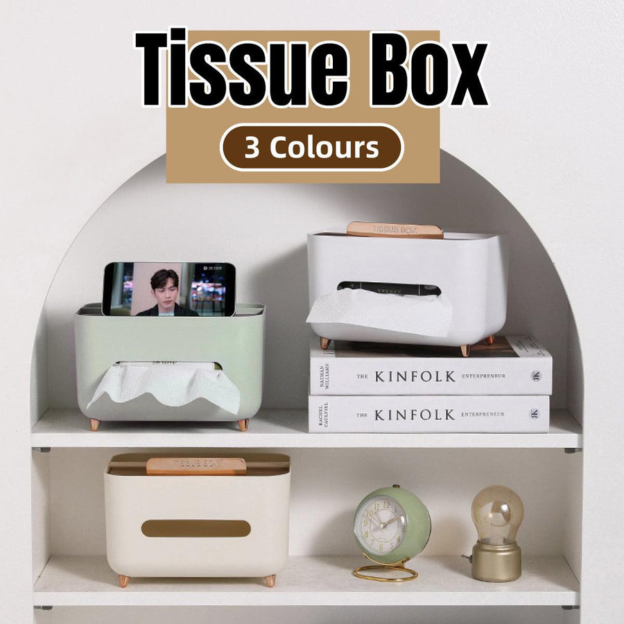 Premium Multi-Function Tissue Box Dispenser – White with Storage