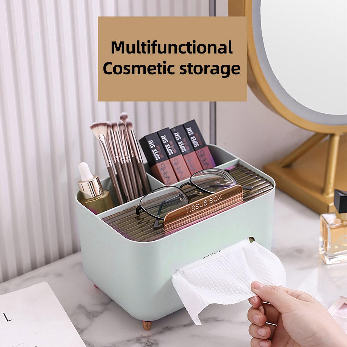 Premium Multi-Function Tissue Box Dispenser – White with Storage