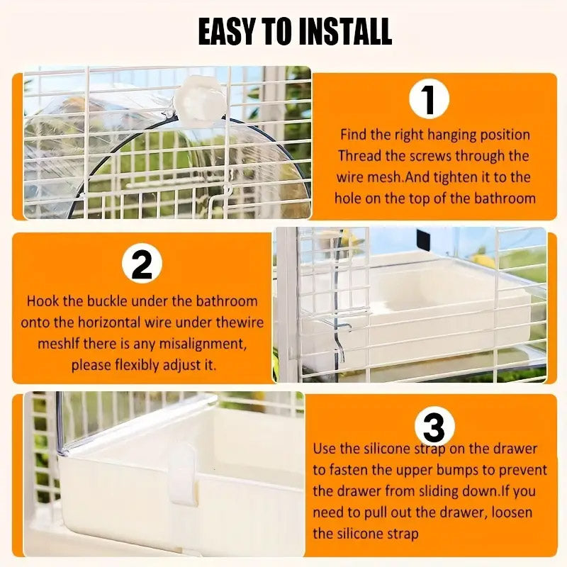 3-in-1 Parrot Bath Basin Bird Bath Box 17.9x17x18.9cm with Clear Cover