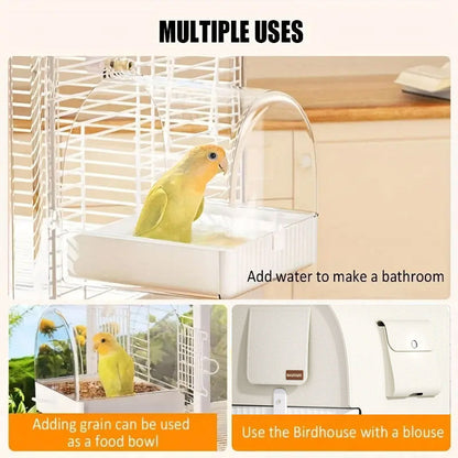 3-in-1 Parrot Bath Basin Bird Bath Box 17.9x17x18.9cm with Clear Cover