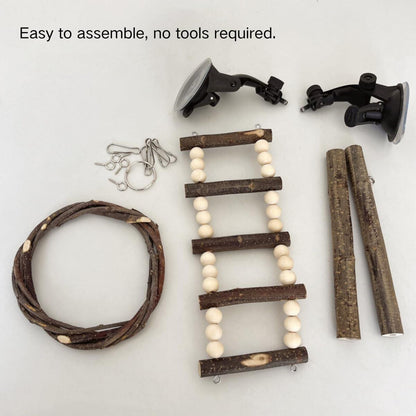 Wooden Parrot Stand Climbing Ladder Swing Toy for Birds Cage Play Accessories - Nut Washer Fixed Type