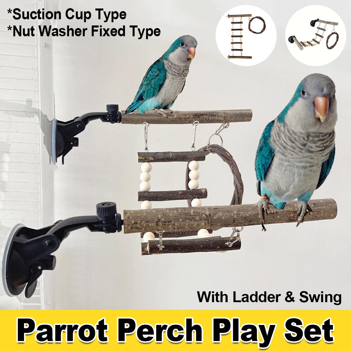 Wooden Parrot Stand Climbing Ladder & Swing Set 14.96x7.87 inches - Suction Cup - SuperSaverAU - view 1