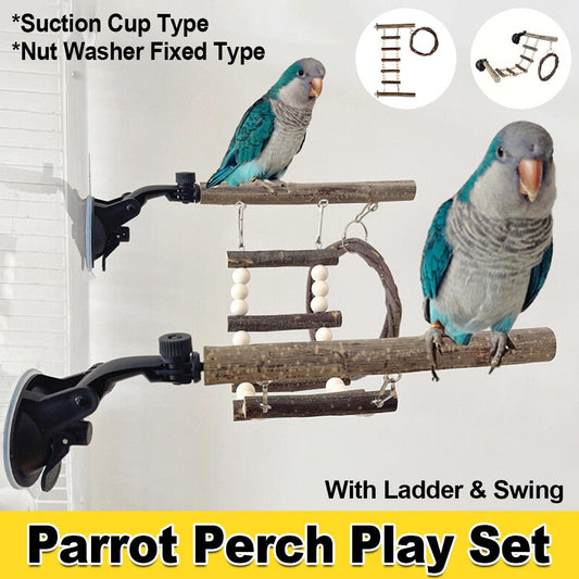 Wooden Parrot Stand Climbing Ladder & Swing Set 14.96x7.87 inches - Suction Cup