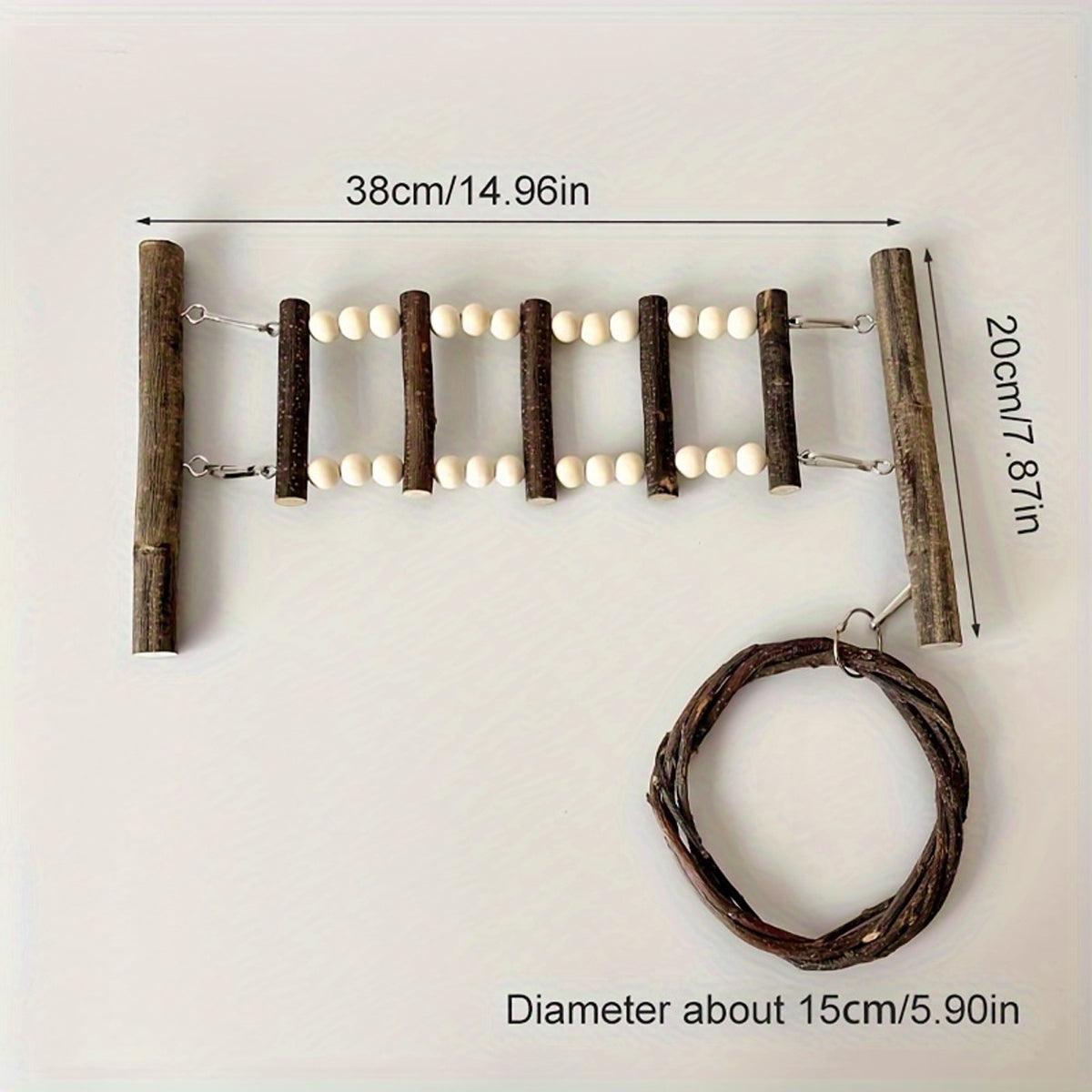 Wooden Parrot Stand Climbing Ladder & Swing Set 14.96x7.87 inches - Suction Cup