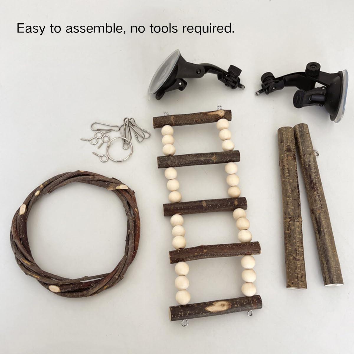 Wooden Parrot Stand Climbing Ladder & Swing Set 14.96x7.87 inches - Suction Cup