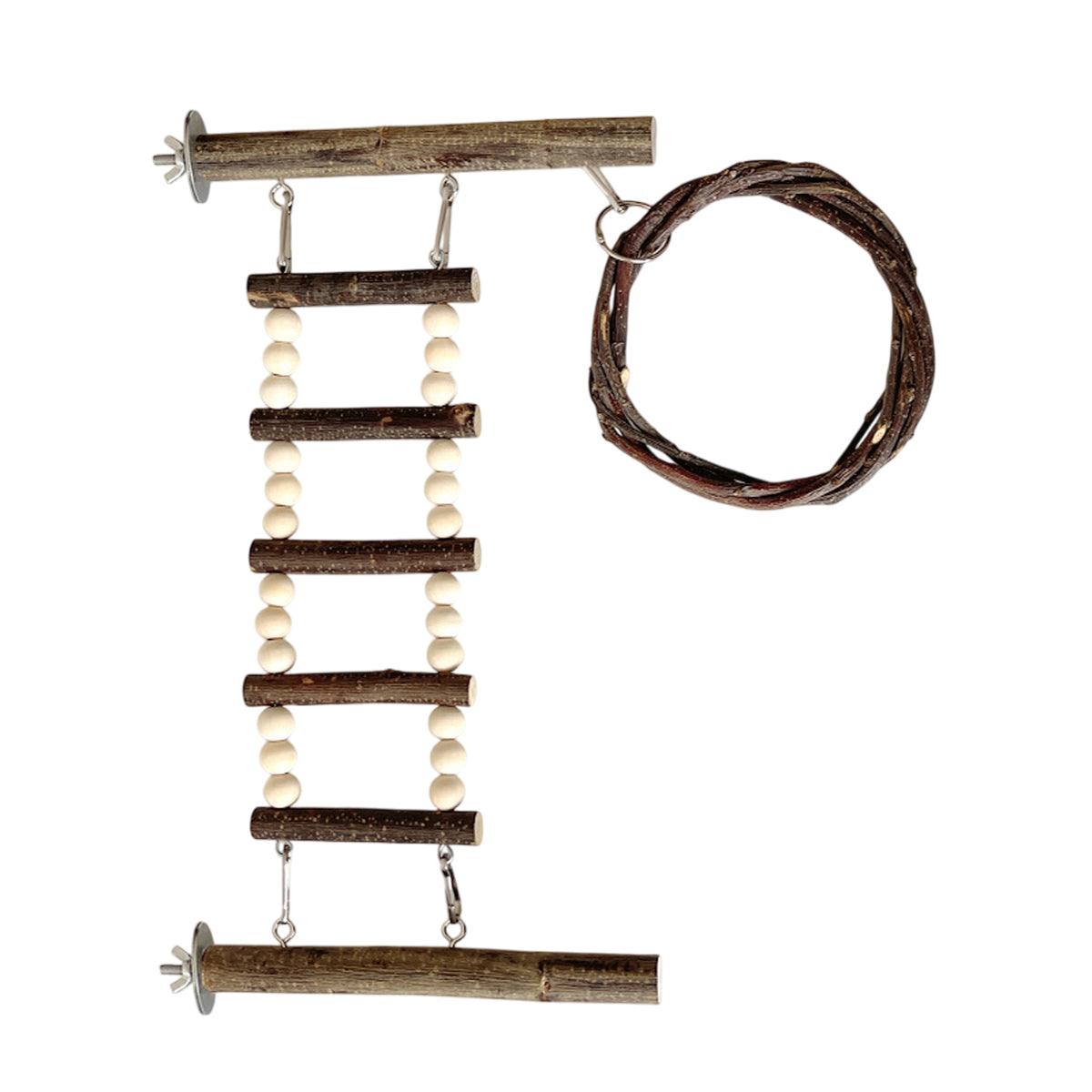 Wooden Parrot Stand Climbing Ladder & Swing Set 14.96x7.87 inches - Suction Cup